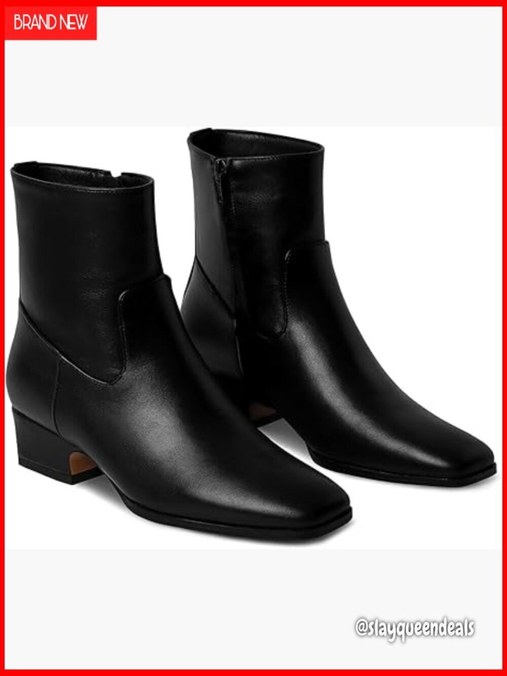Women's Ankle Booties Square Toe Low Chunky Block Heel Side Zipper Shoes